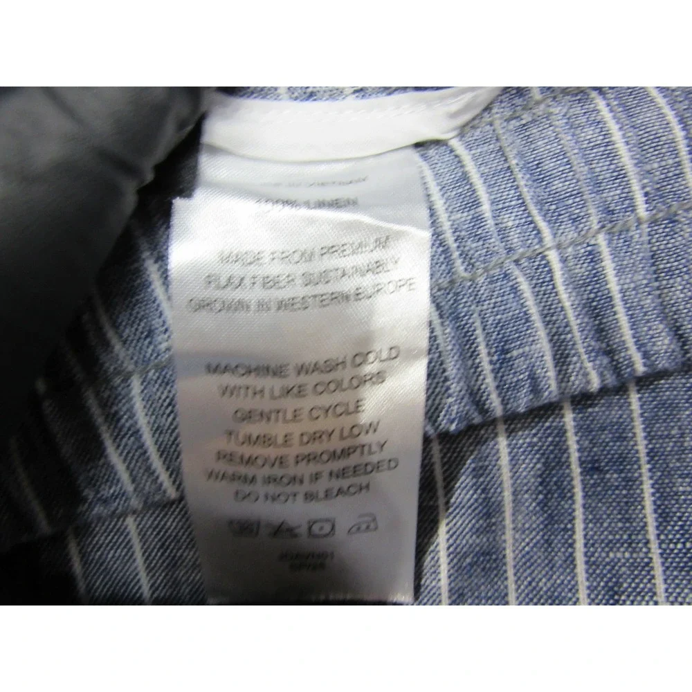 Quince Linen Pants Womens Medium Blue White Stripe Chambray Drawstring Wide Leg